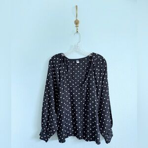 Old Navy Polka Dot Button-Front V-Neck Long-Sleeve Blouse, Navy